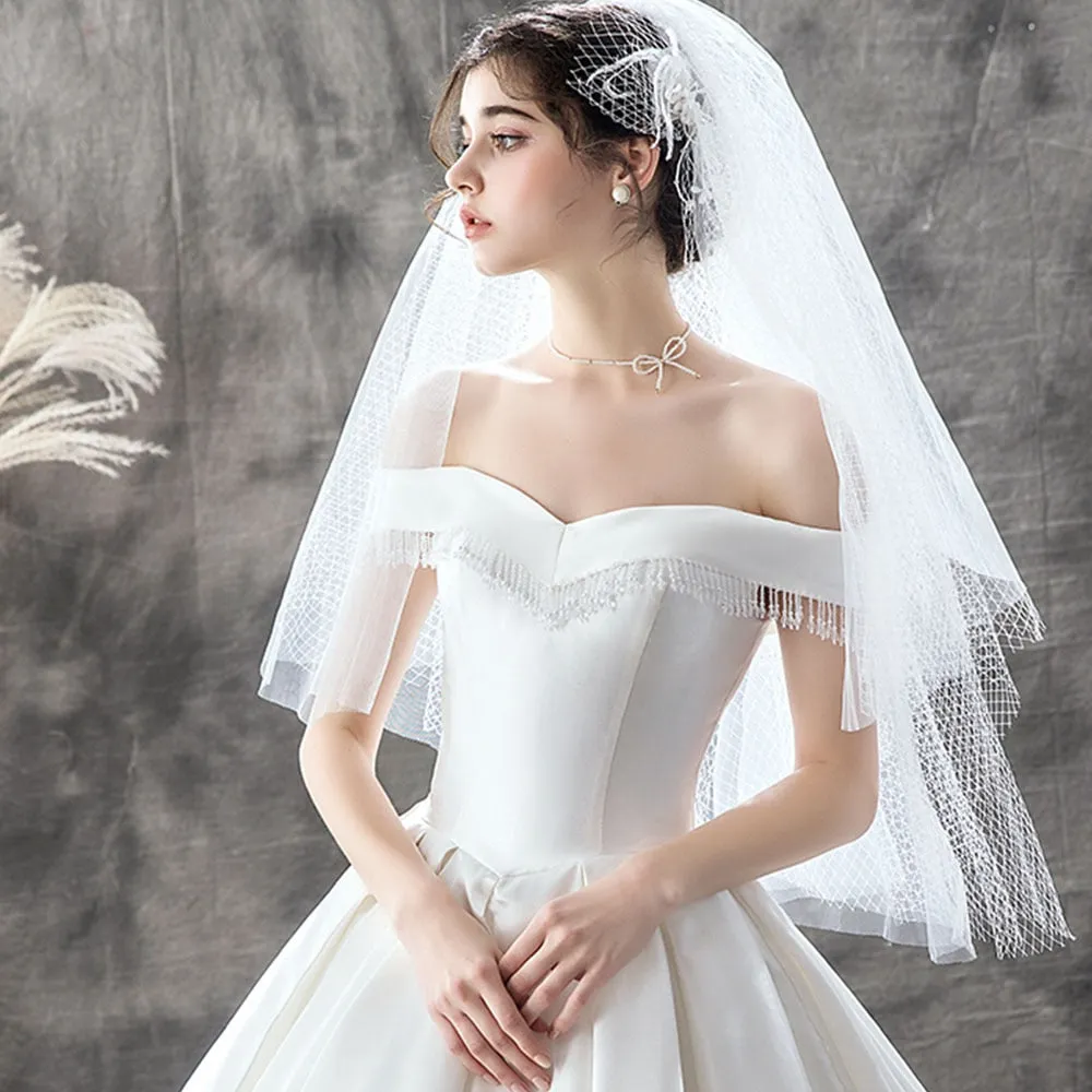 New Arrive Beading Short Sleeve Sweetheart Neck Lace Up Simple A-line Wedding Dresses