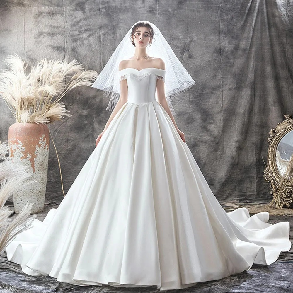 New Arrive Beading Short Sleeve Sweetheart Neck Lace Up Simple A-line Wedding Dresses
