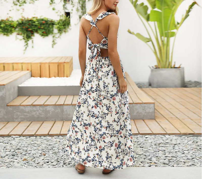 New Sexy Long Skirt Halter Print Dress