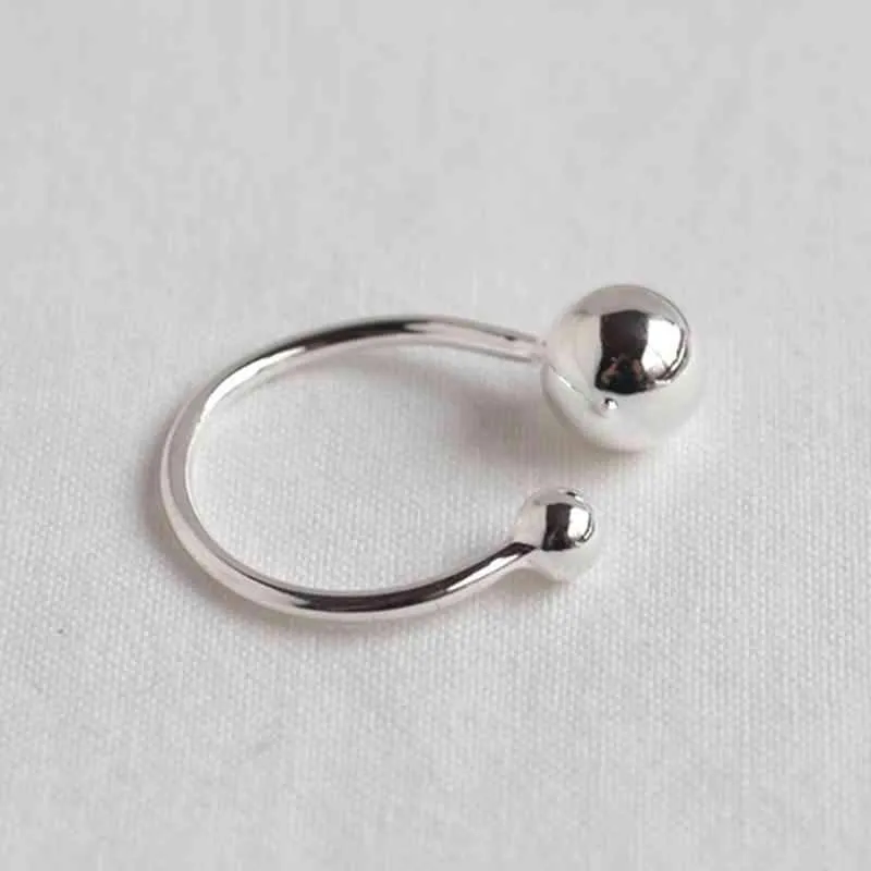 New Women Real 925 Sterling Silver Ring Open Cuff with Double Balls Shape Vintage Style Jewelry Accessories Gift