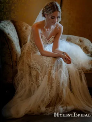 Newest Popular Illusion Neckline Lace Mermaid Long Cheap Wedding Dresses, WDS0004