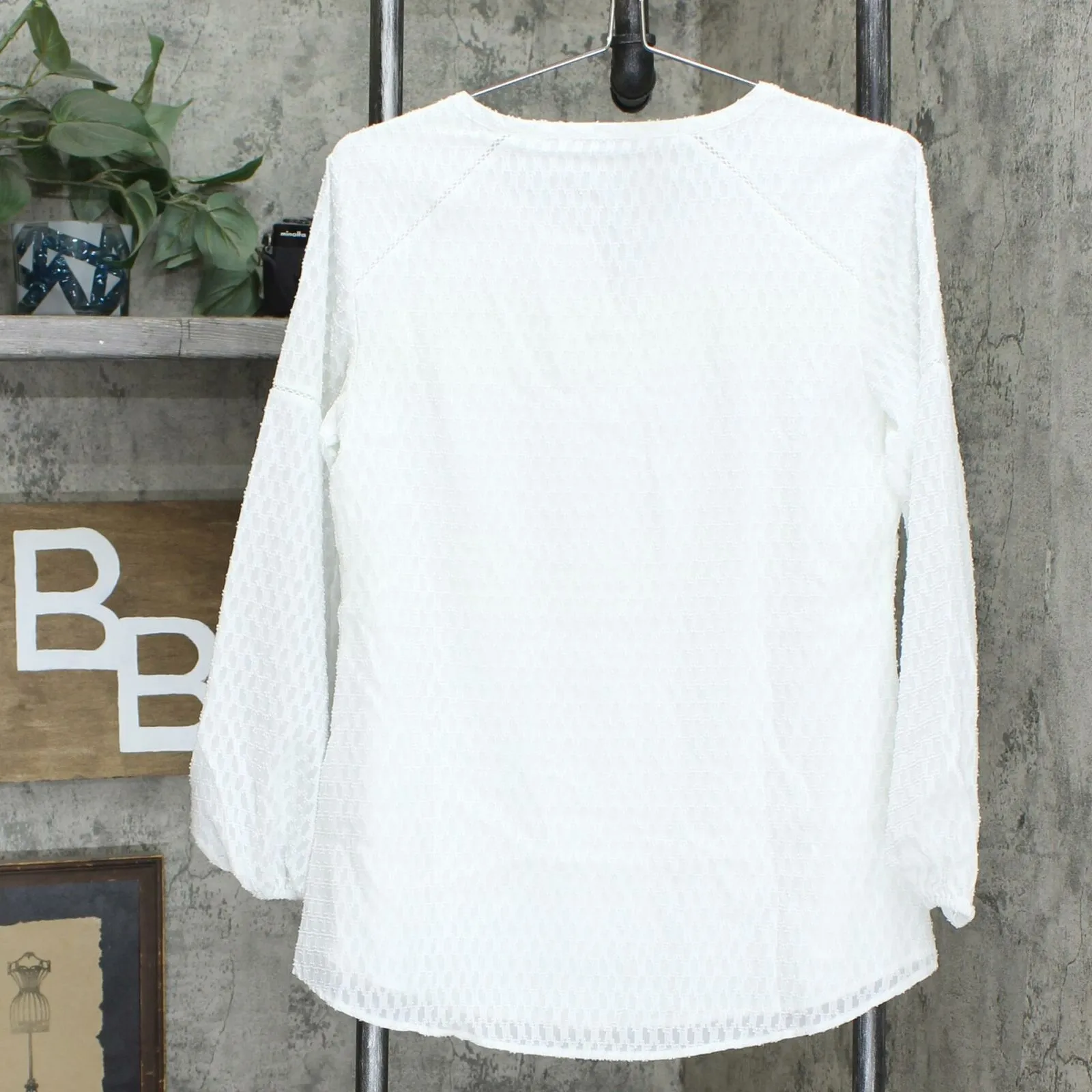 NWT Isaac Mizrahi Live! Women's Clip Dot Blouse With Ladder Lace Detail 2