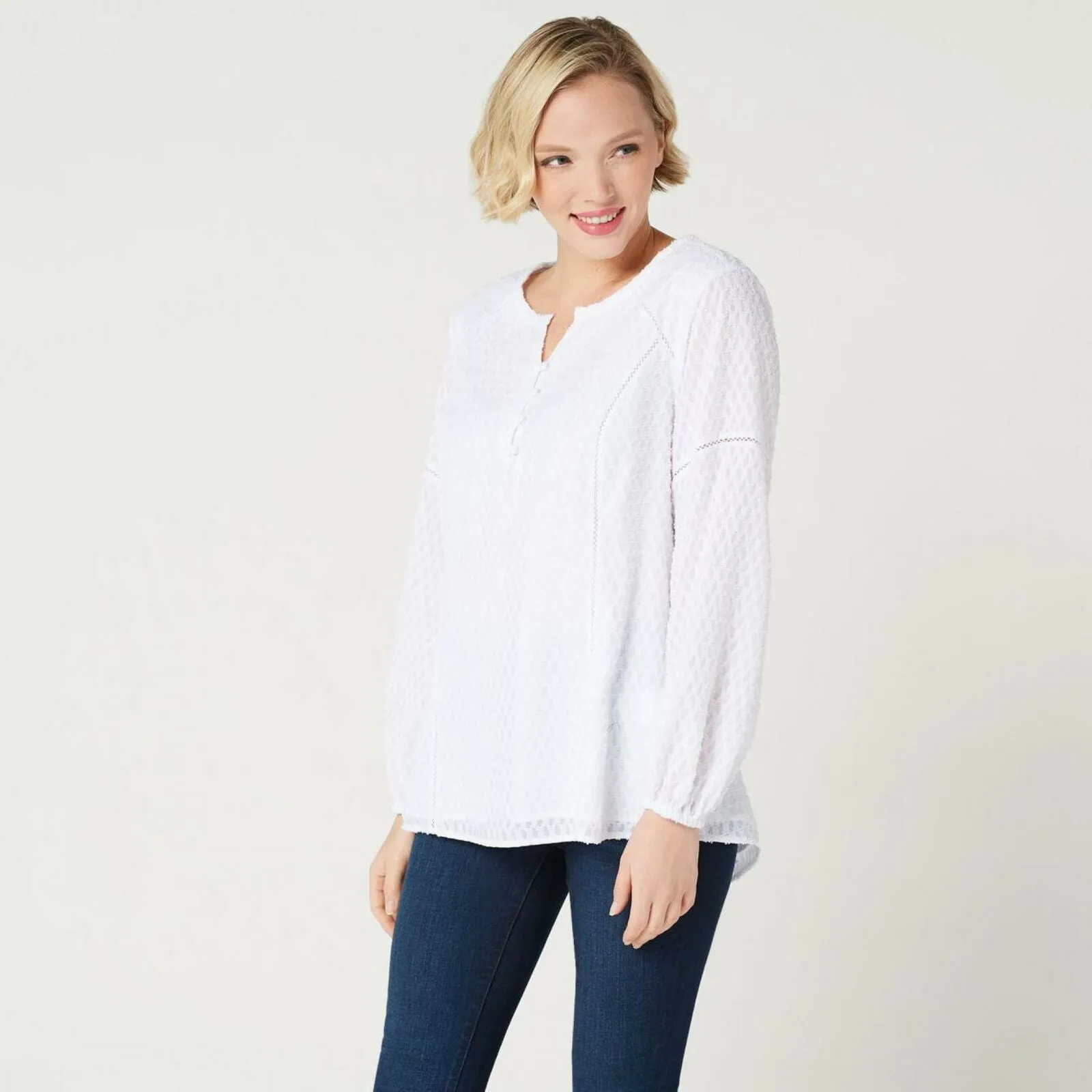 NWT Isaac Mizrahi Live! Women's Clip Dot Blouse With Ladder Lace Detail 2
