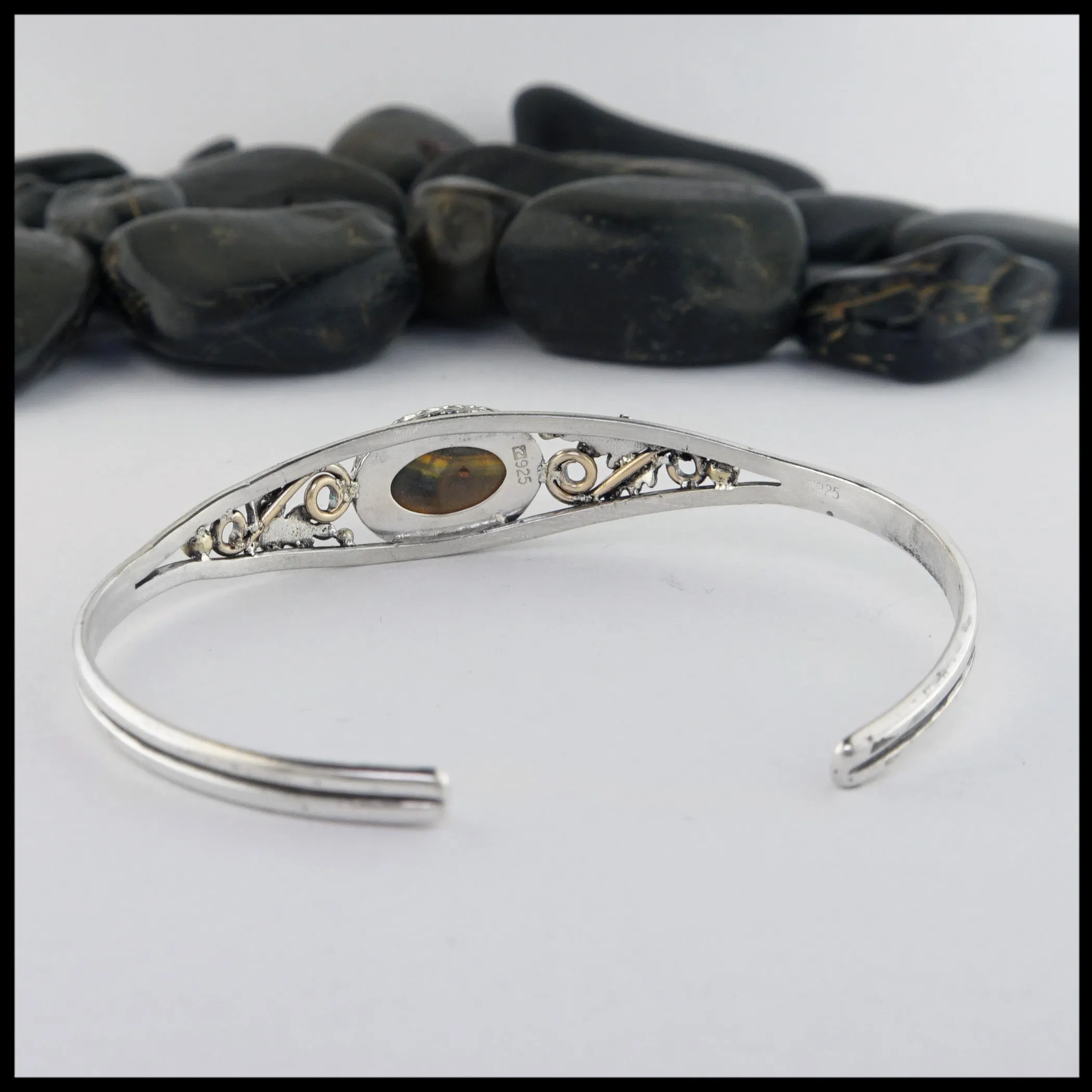 Oak Leaf Cuff Bracelet with Bumblebee Jasper