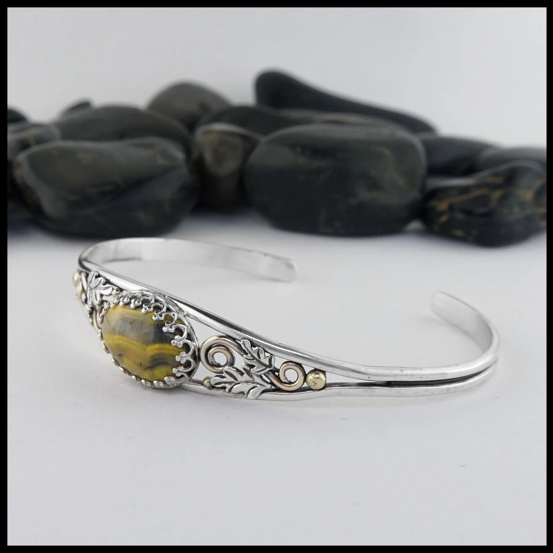 Oak Leaf Cuff Bracelet with Bumblebee Jasper