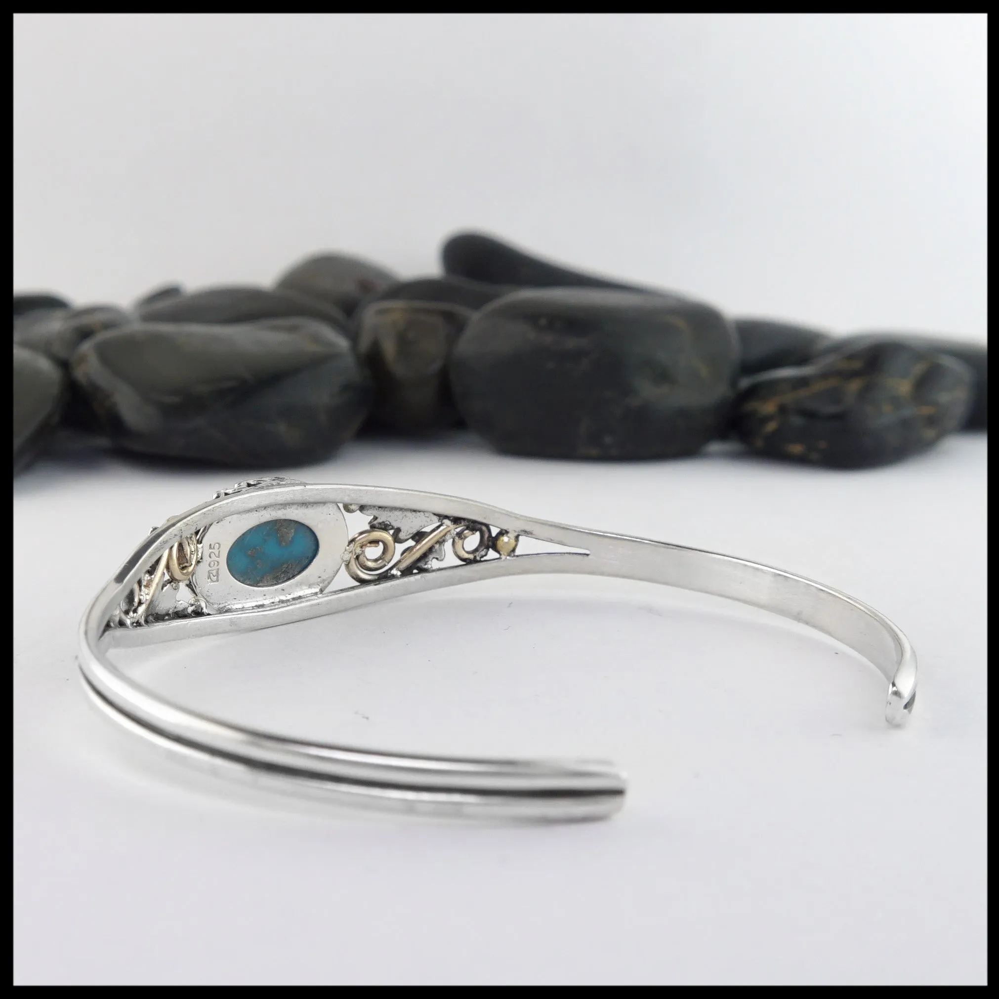Oak Leaf Cuff Bracelet with Turquoise