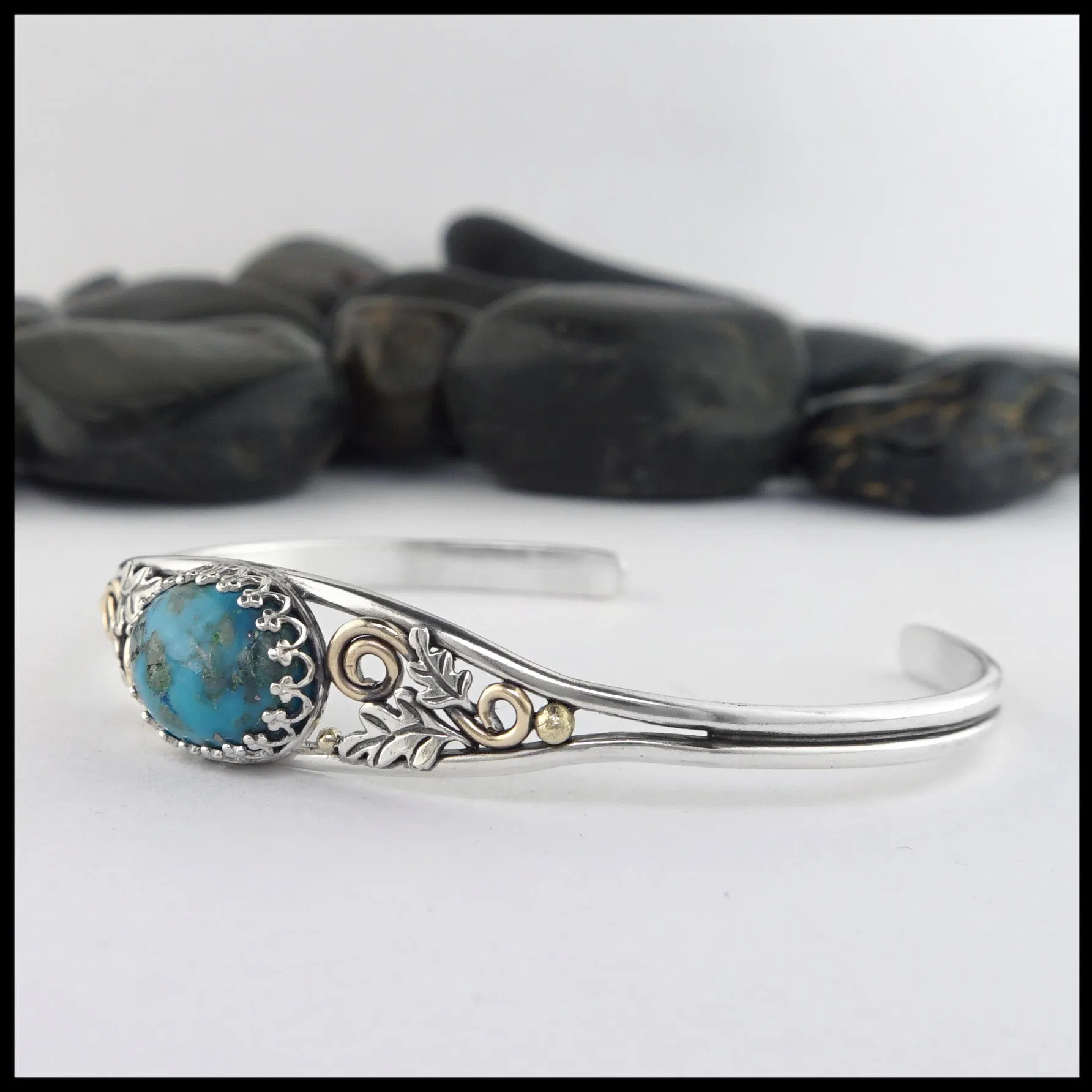 Oak Leaf Cuff Bracelet with Turquoise