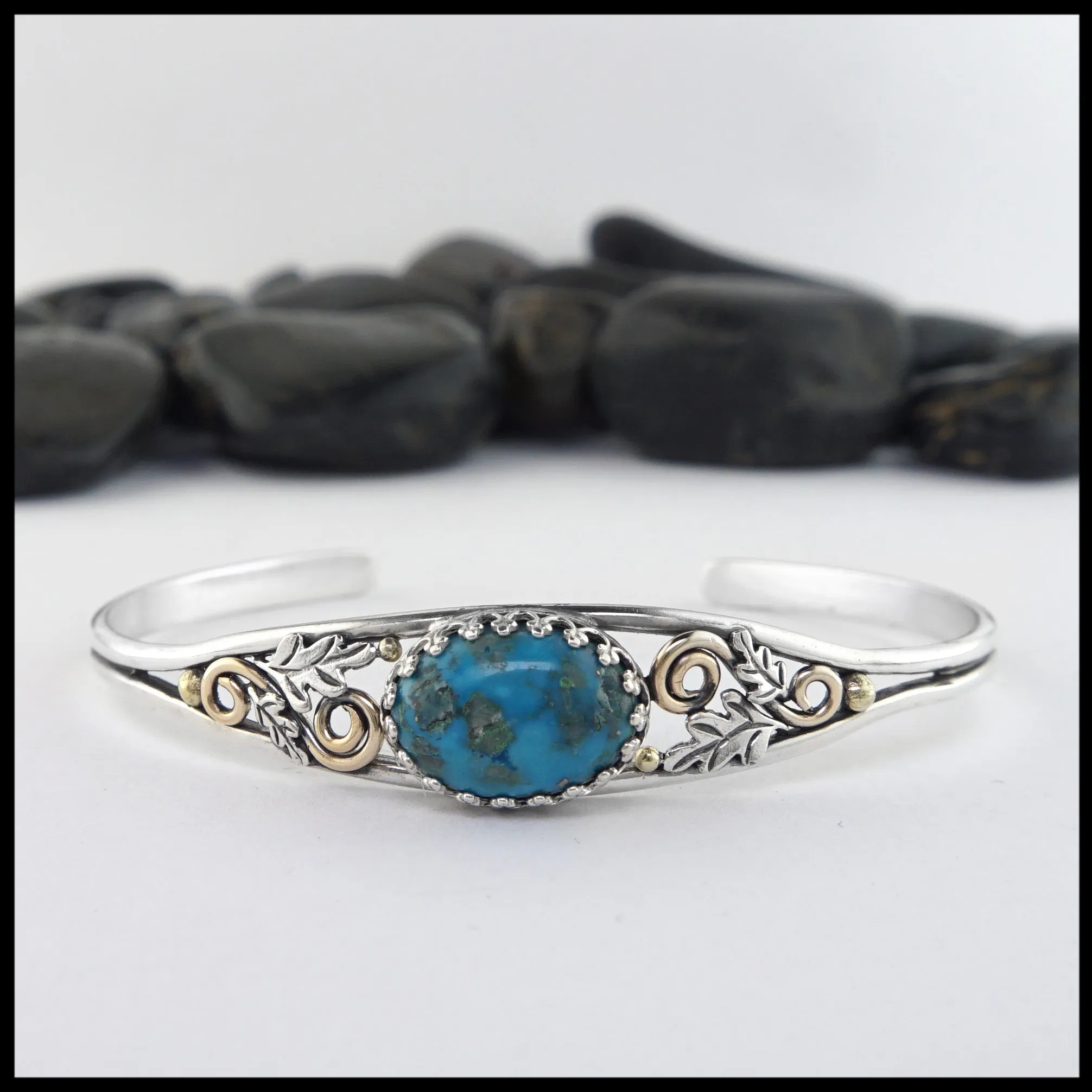Oak Leaf Cuff Bracelet with Turquoise