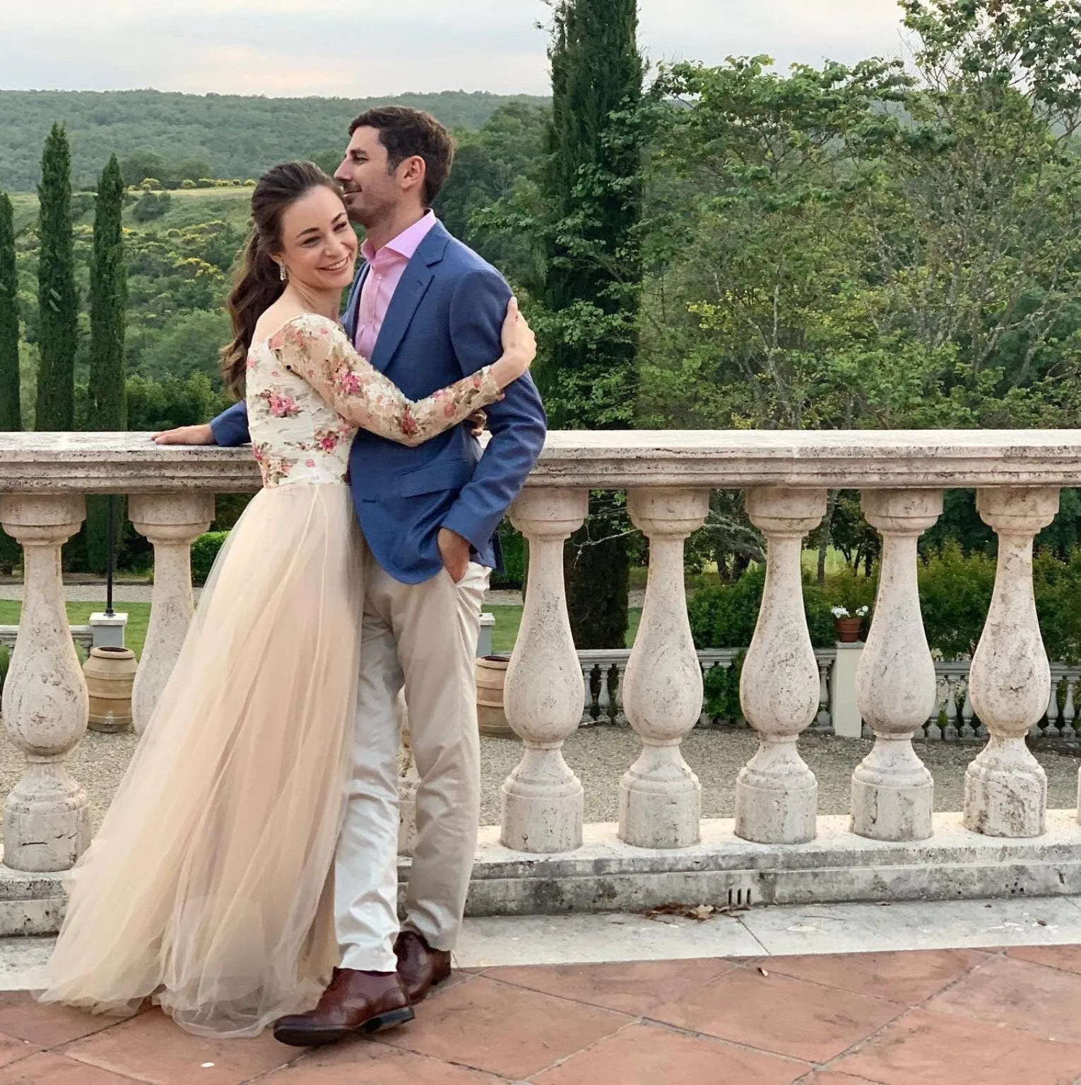 Off-Shoulder Floral And Champagne Tulle Dress  #1176