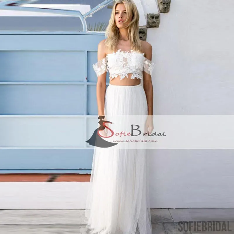 Off Shoulder Lace Top Wedding Dresses, Boho Wedding Dresses, 2 Pieces Wedding Dresses, WD0271