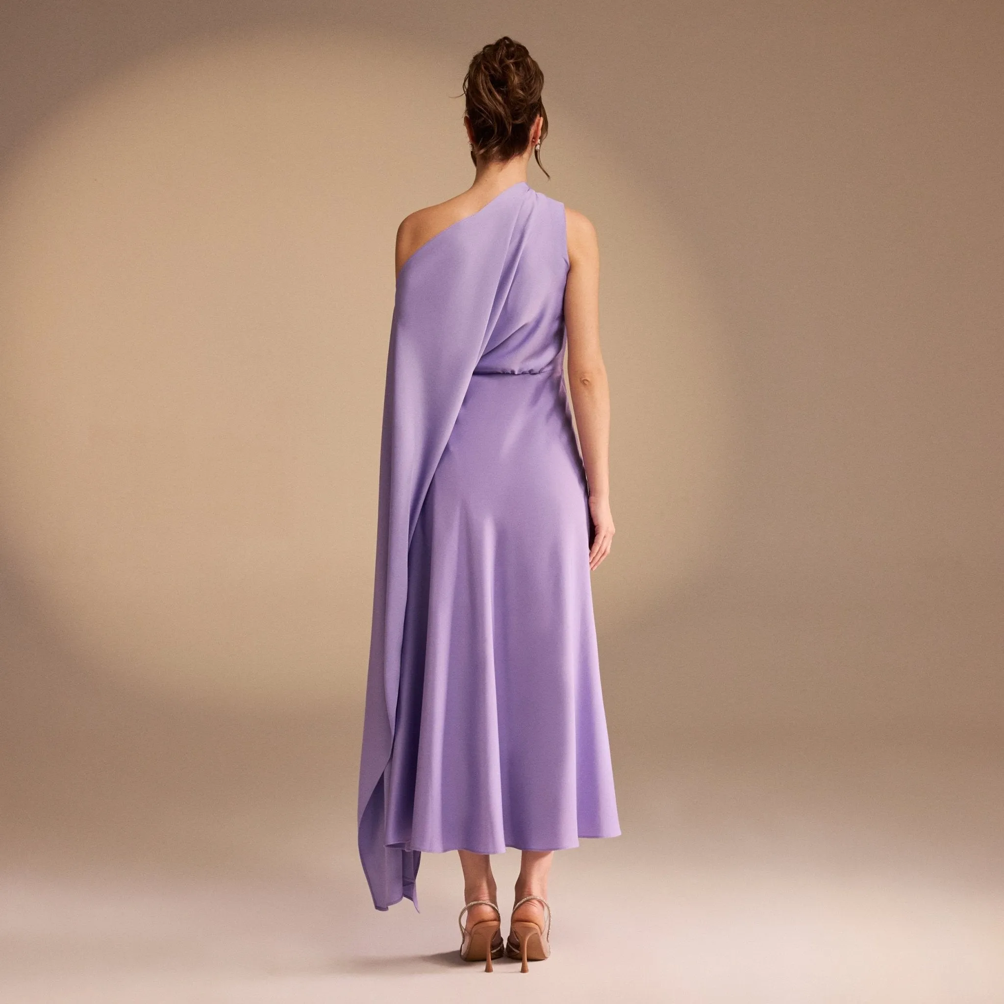 One Shoulder Draped A-line Midi Dress