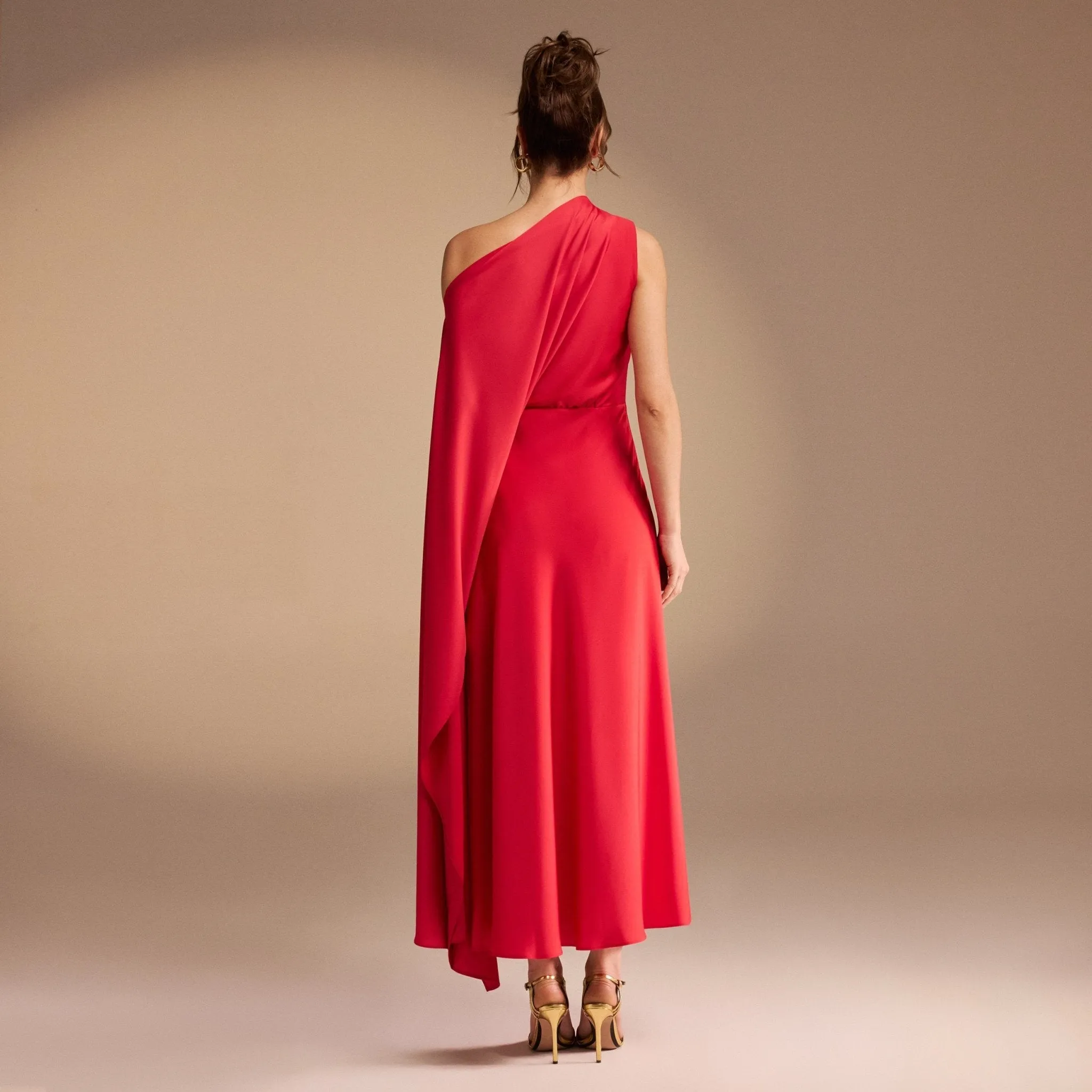 One Shoulder Draped A-line Midi Dress