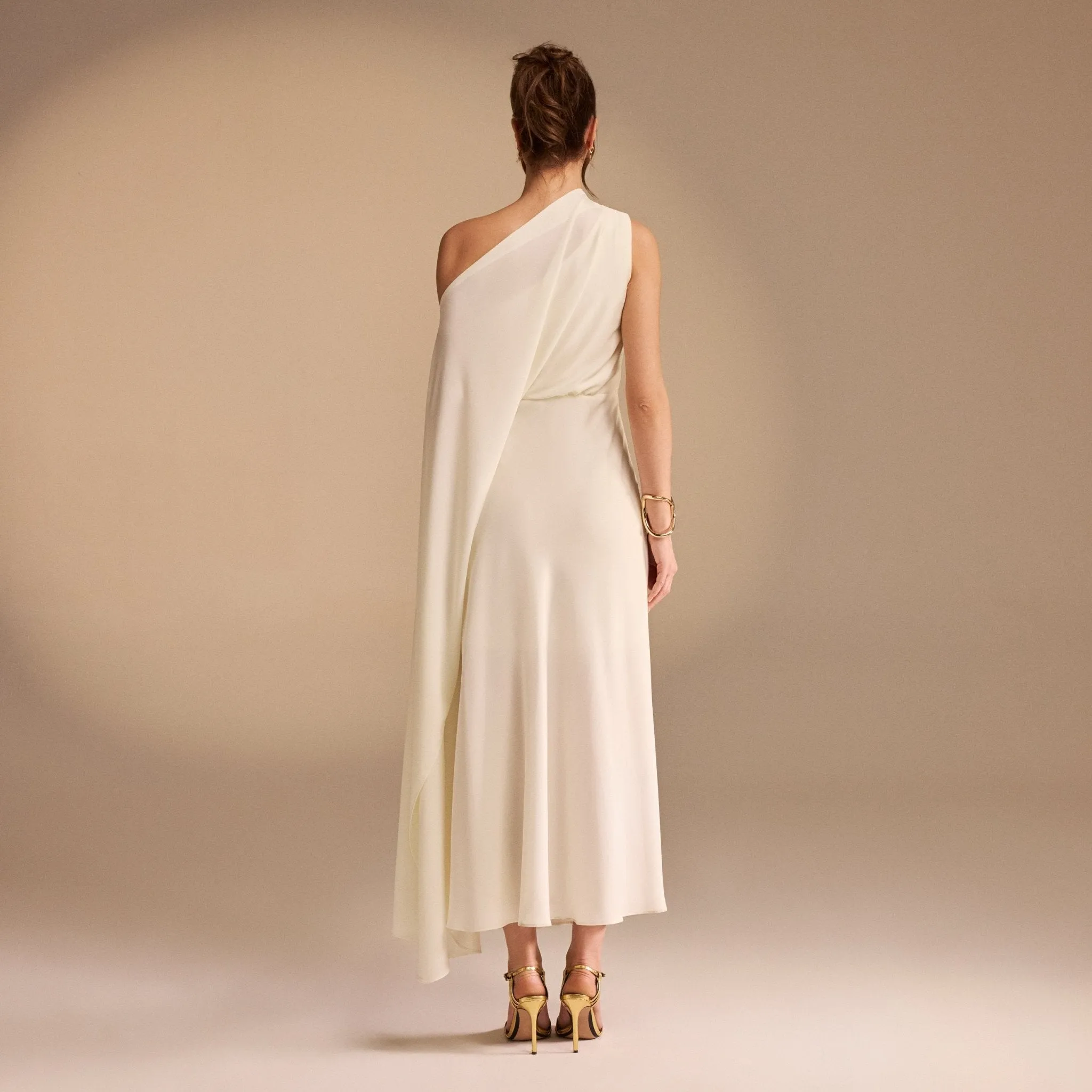 One Shoulder Draped A-line Midi Dress