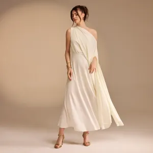 One Shoulder Draped A-line Midi Dress