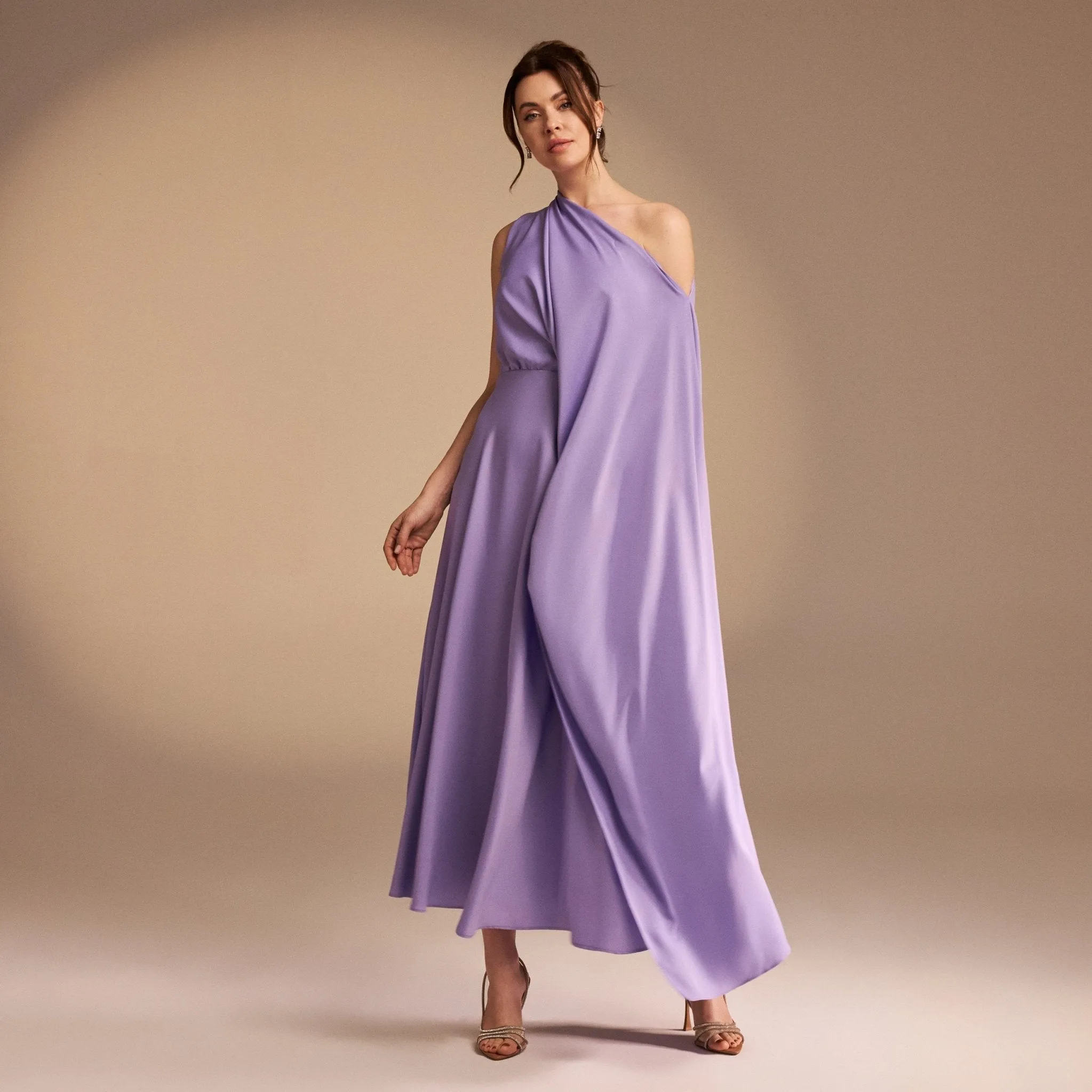 One Shoulder Draped A-line Midi Dress