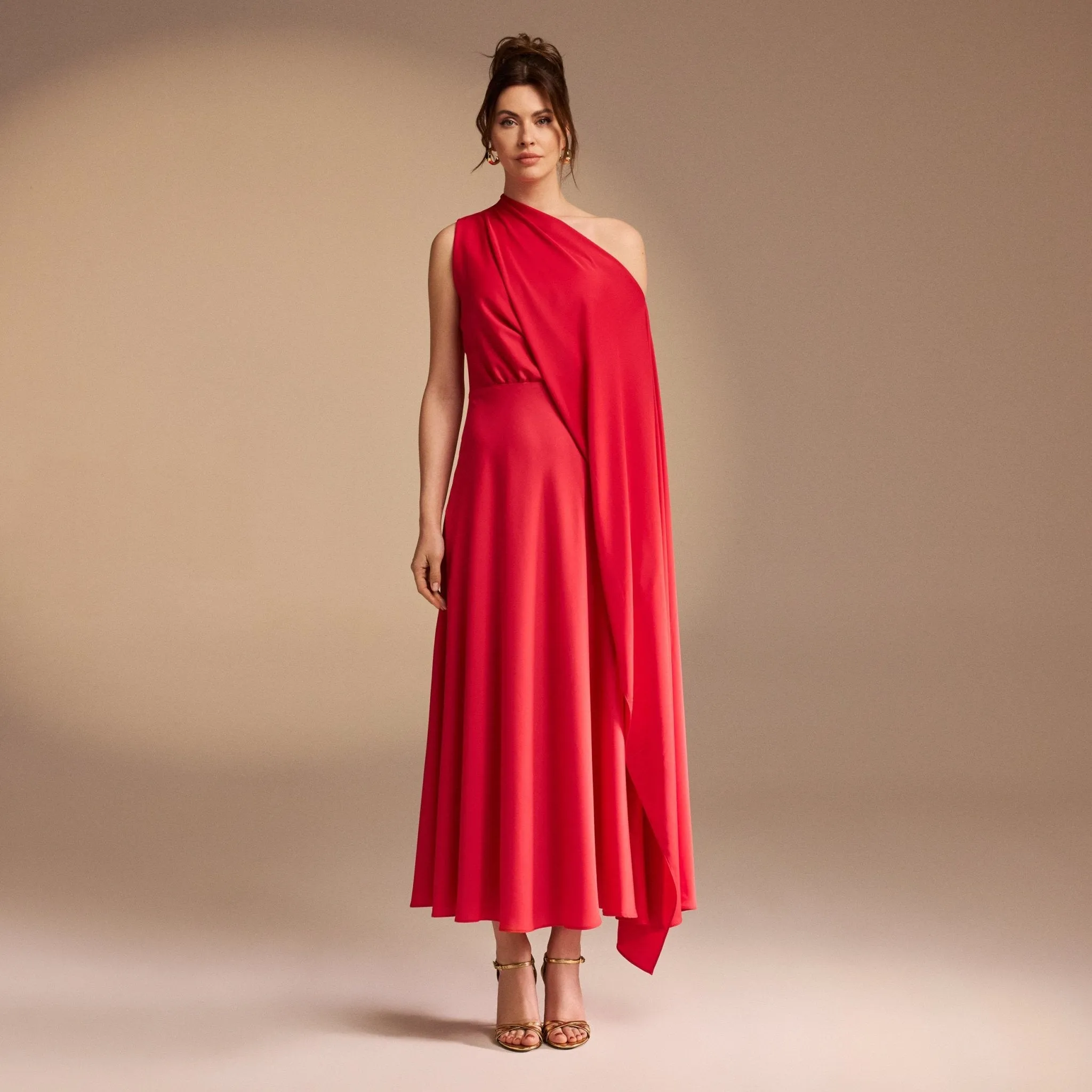 One Shoulder Draped A-line Midi Dress