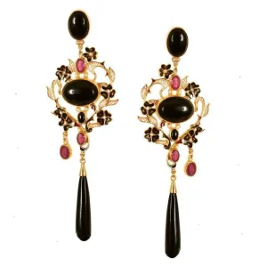 Onyx Ruby Drop Earrings
