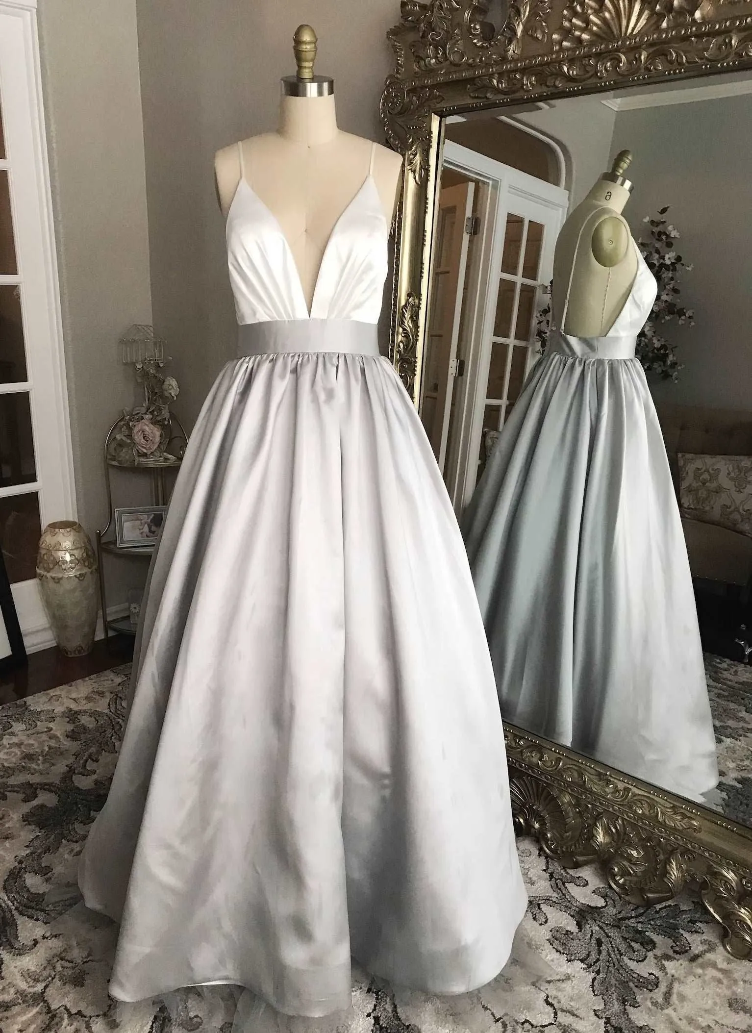 Open Back Straps Colored Satin Mikado A-Line Wedding Dress | Lex