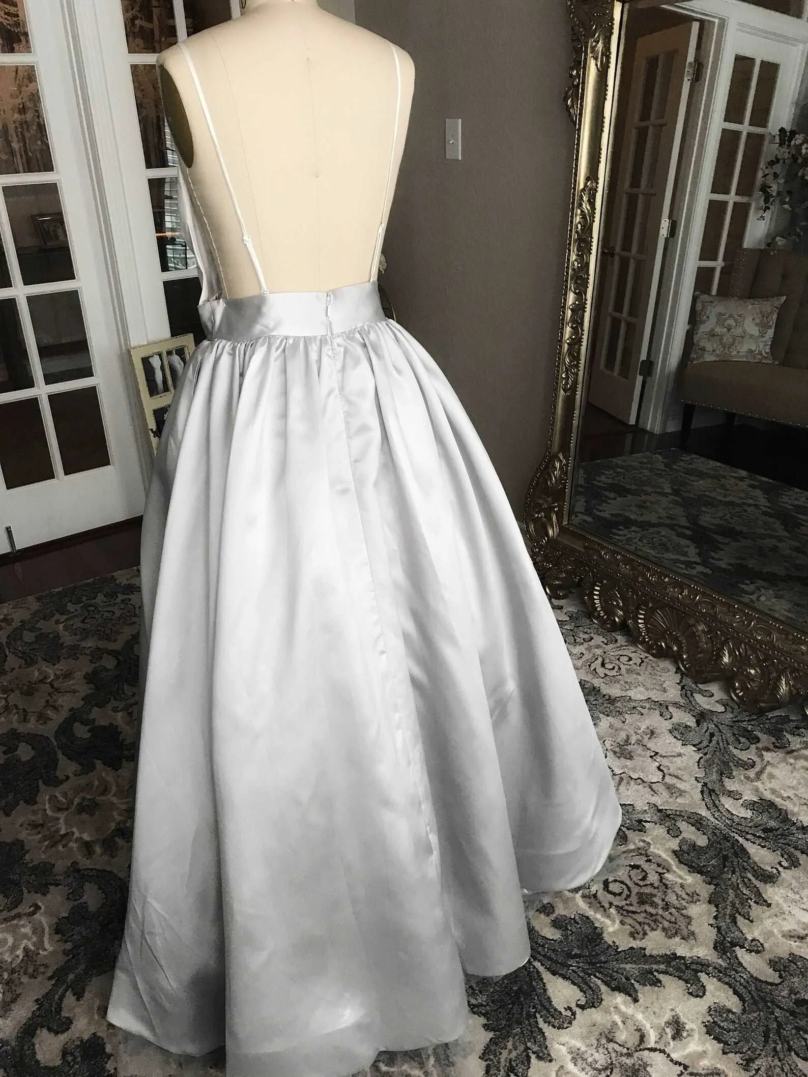 Open Back Straps Colored Satin Mikado A-Line Wedding Dress | Lex