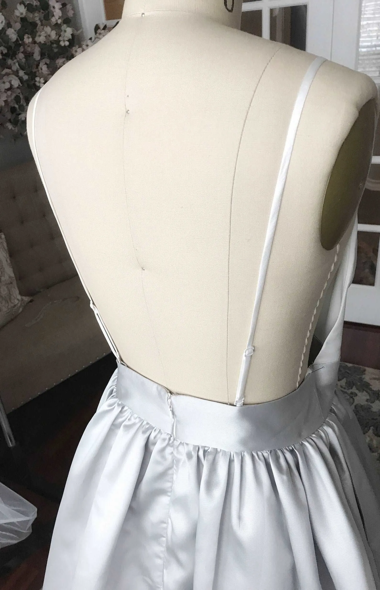 Open Back Straps Colored Satin Mikado A-Line Wedding Dress | Lex