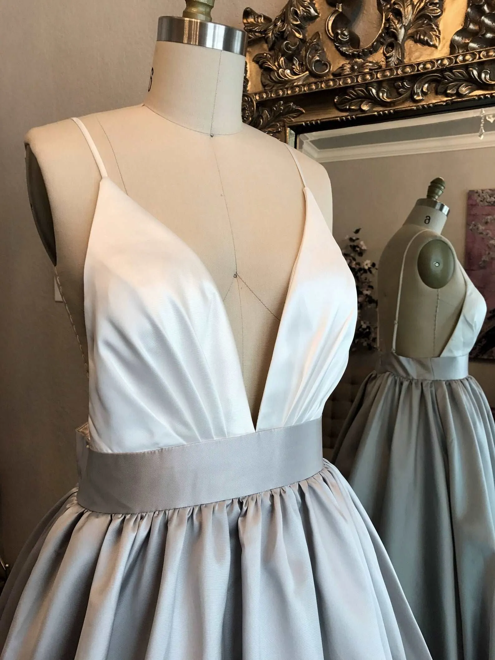 Open Back Straps Colored Satin Mikado A-Line Wedding Dress | Lex