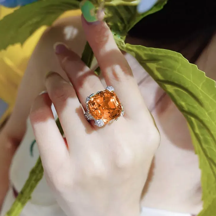 Orange Diamond Engagement Ring | Radiant Diamond Ring | Womens Engagement Ring | Wedding Ring | Womens Wedding Ring | Cushion Diamond Ring