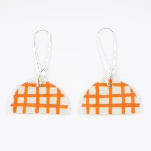 ORANGE GINGHAM HALF MOON EARRINGS