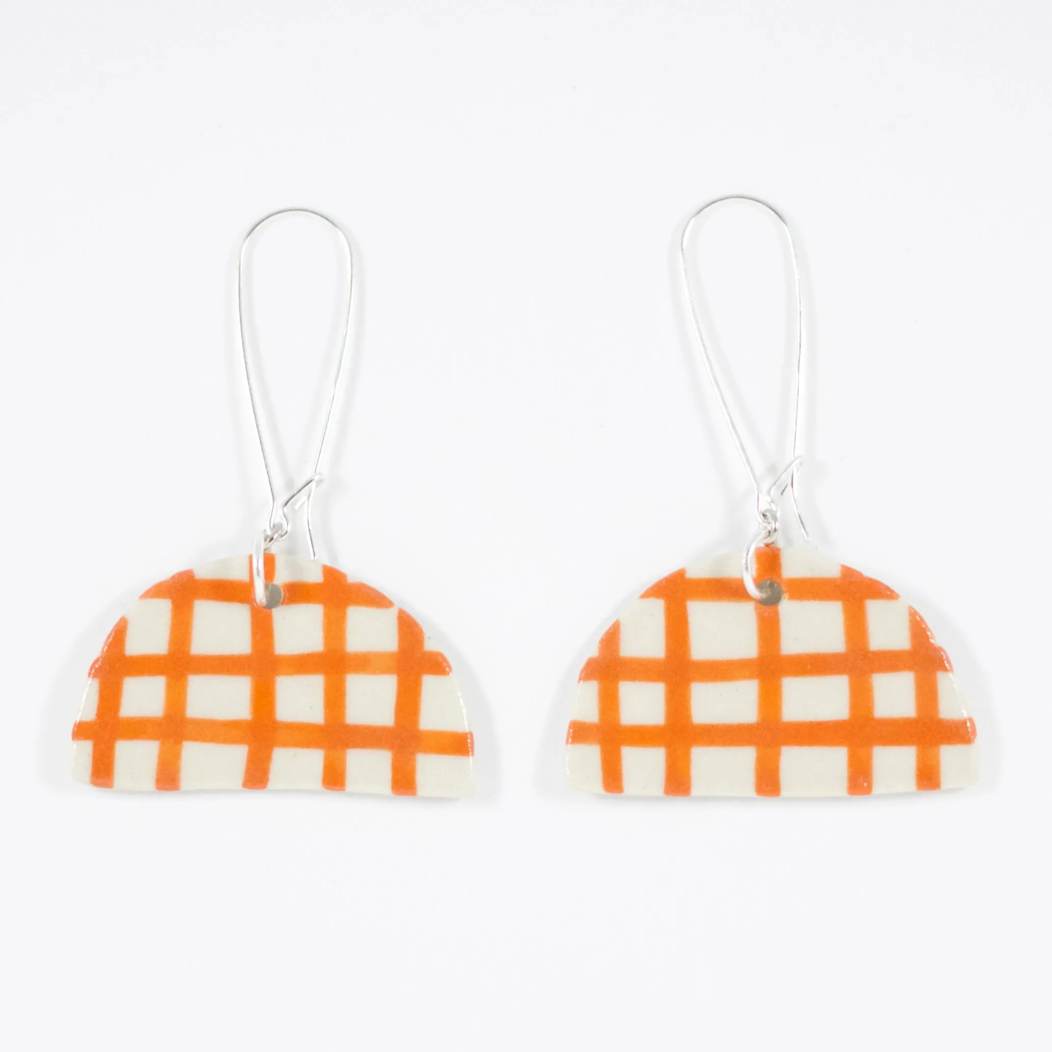 ORANGE GINGHAM HALF MOON EARRINGS