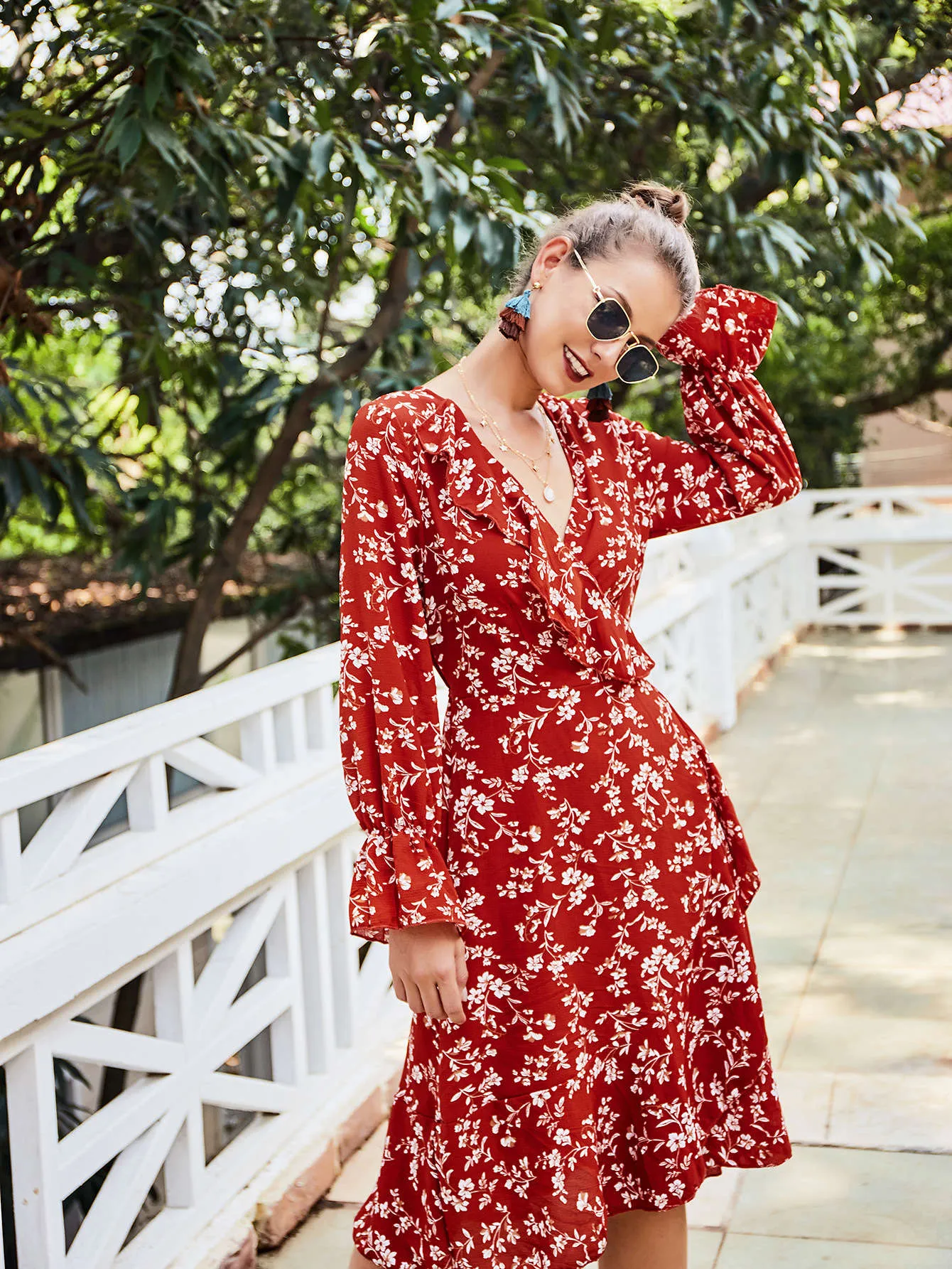 Original Design Women's Red Long Sleeve Dress Autumn