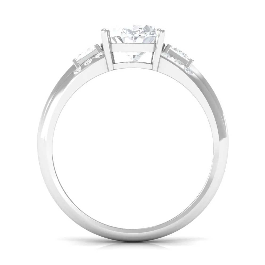 Oval Cut Moissanite Solitaire Statement Engagement Ring with Accent