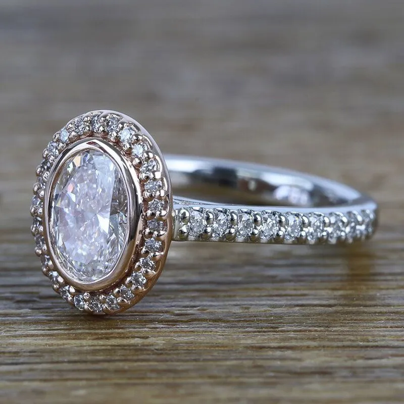 Oval White Sapphire Ring for Women Wedding Jewelry Gift