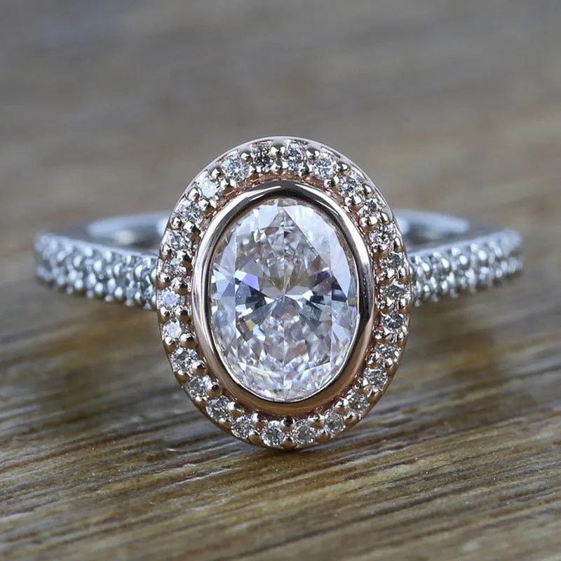 Oval White Sapphire Ring for Women Wedding Jewelry Gift