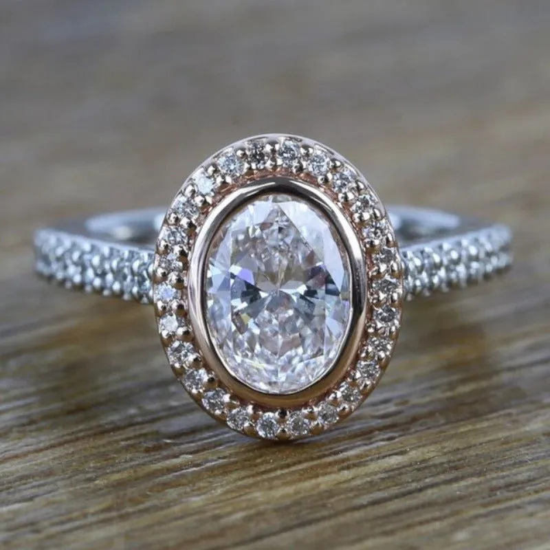 Oval White Sapphire Ring for Women Wedding Jewelry Gift