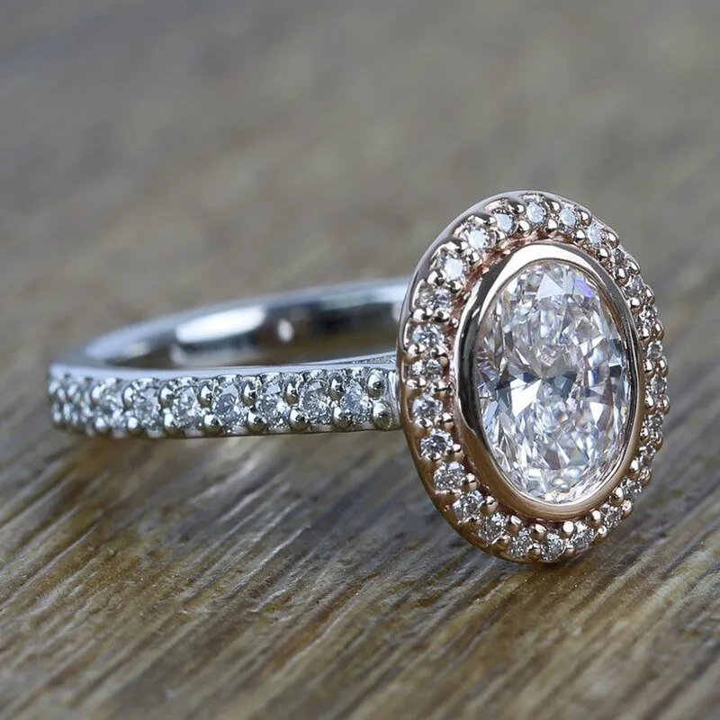 Oval White Sapphire Ring for Women Wedding Jewelry Gift