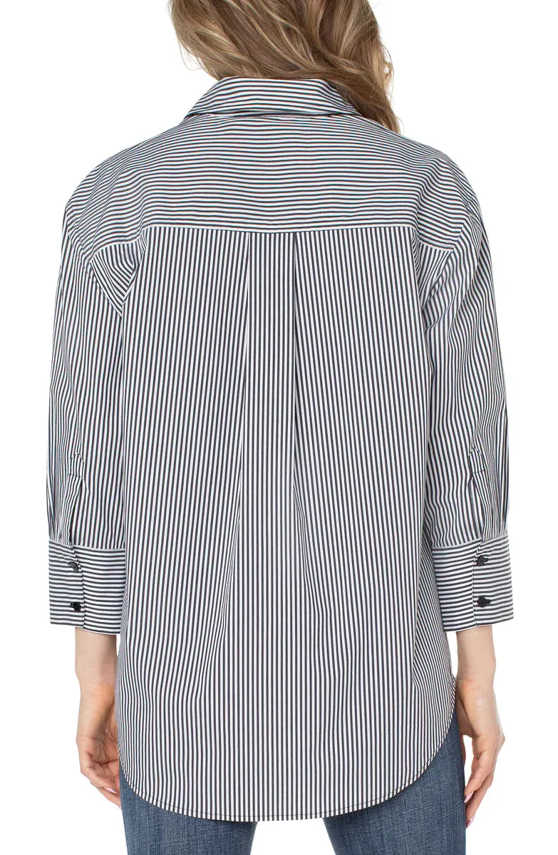 Oversized Classic Button Down - Black/White Stripe