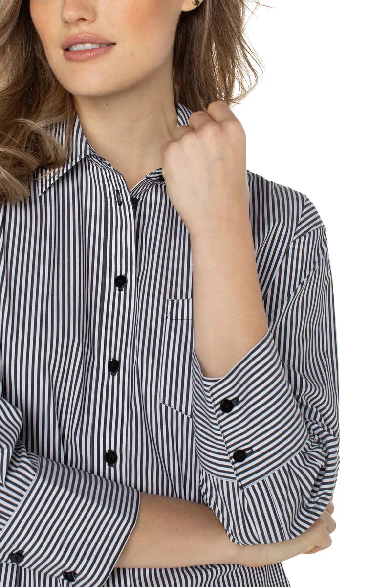 Oversized Classic Button Down - Black/White Stripe