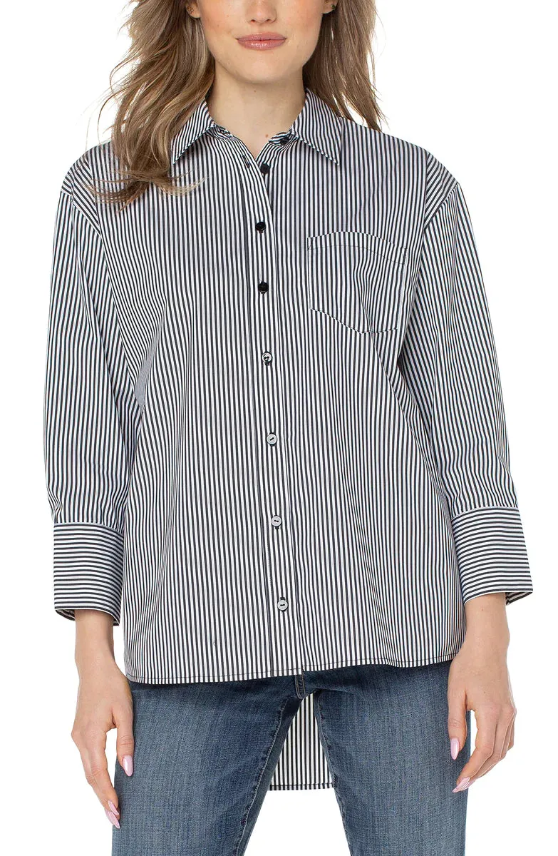 Oversized Classic Button Down - Black/White Stripe