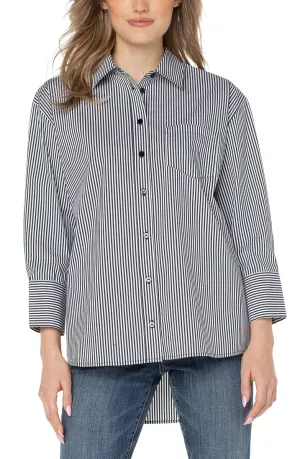 Oversized Classic Button Down - Black/White Stripe