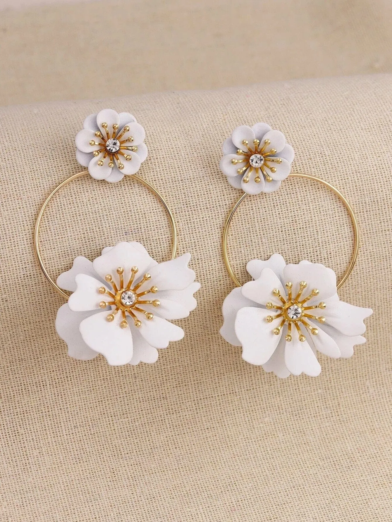 Oversized Double Flower Earrings, Wedding Bridal Floral Studs, Bridesmaid Large Floral Hoop Earrings