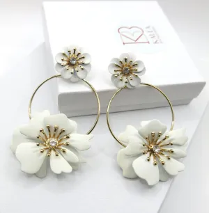 Oversized Double Flower Earrings, Wedding Bridal Floral Studs, Bridesmaid Large Floral Hoop Earrings