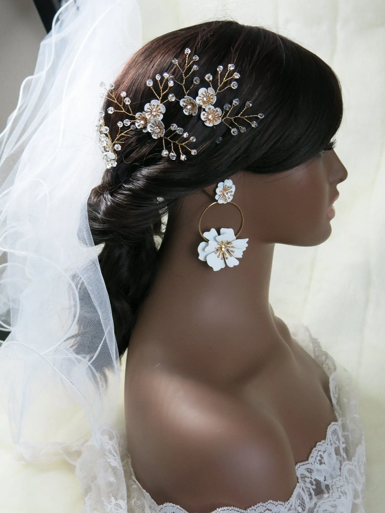 Oversized Double Flower Earrings, Wedding Bridal Floral Studs, Bridesmaid Large Floral Hoop Earrings