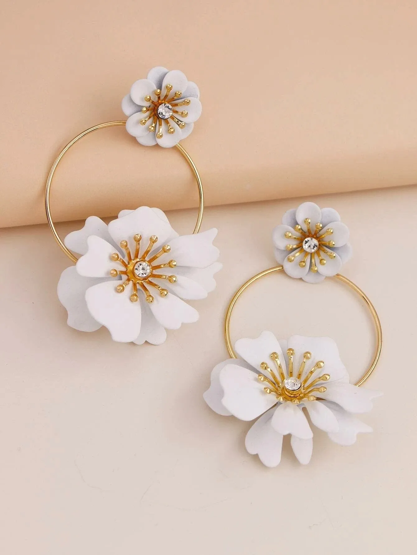Oversized Double Flower Earrings, Wedding Bridal Floral Studs, Bridesmaid Large Floral Hoop Earrings