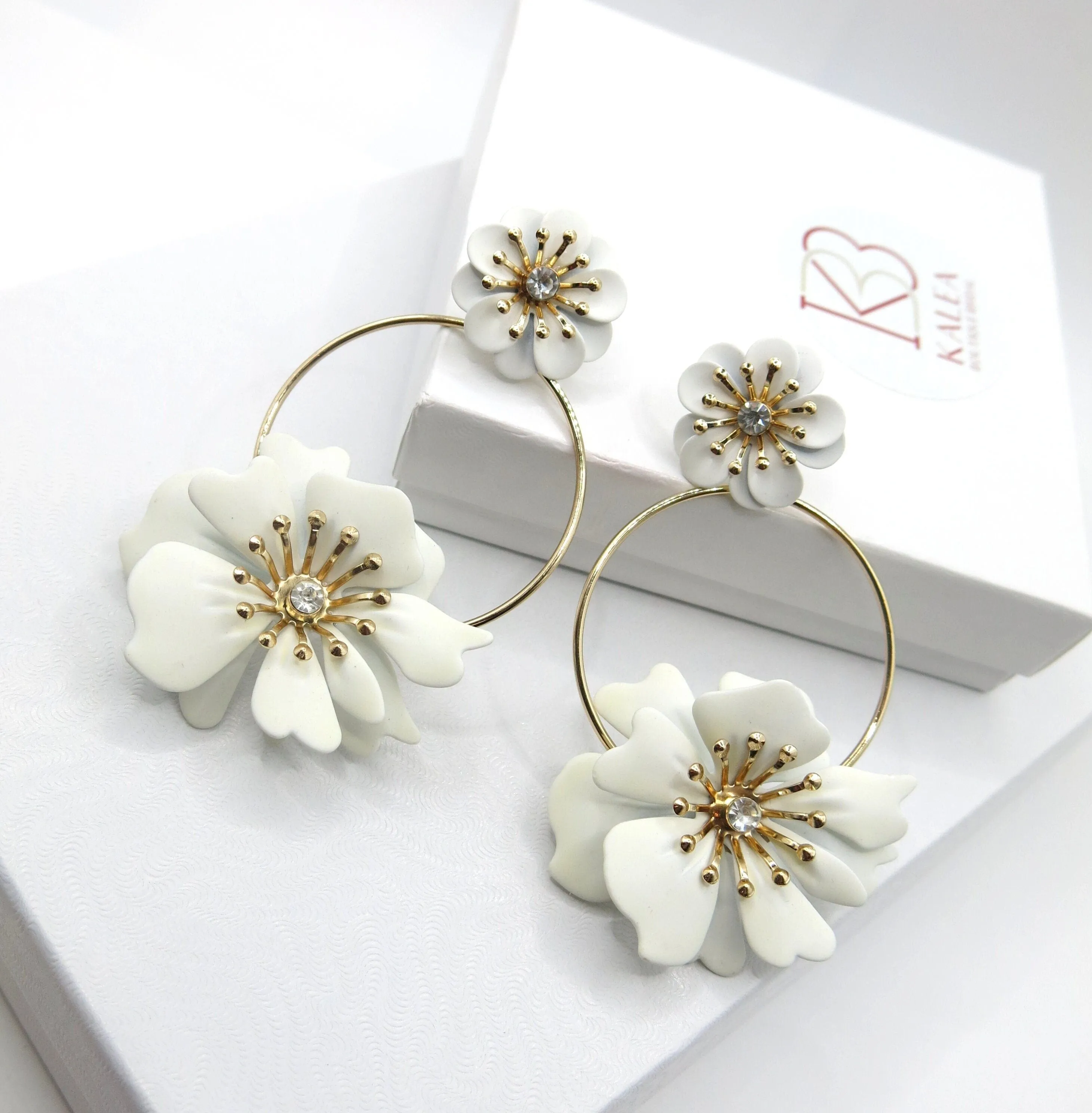 Oversized Double Flower Earrings, Wedding Bridal Floral Studs, Bridesmaid Large Floral Hoop Earrings