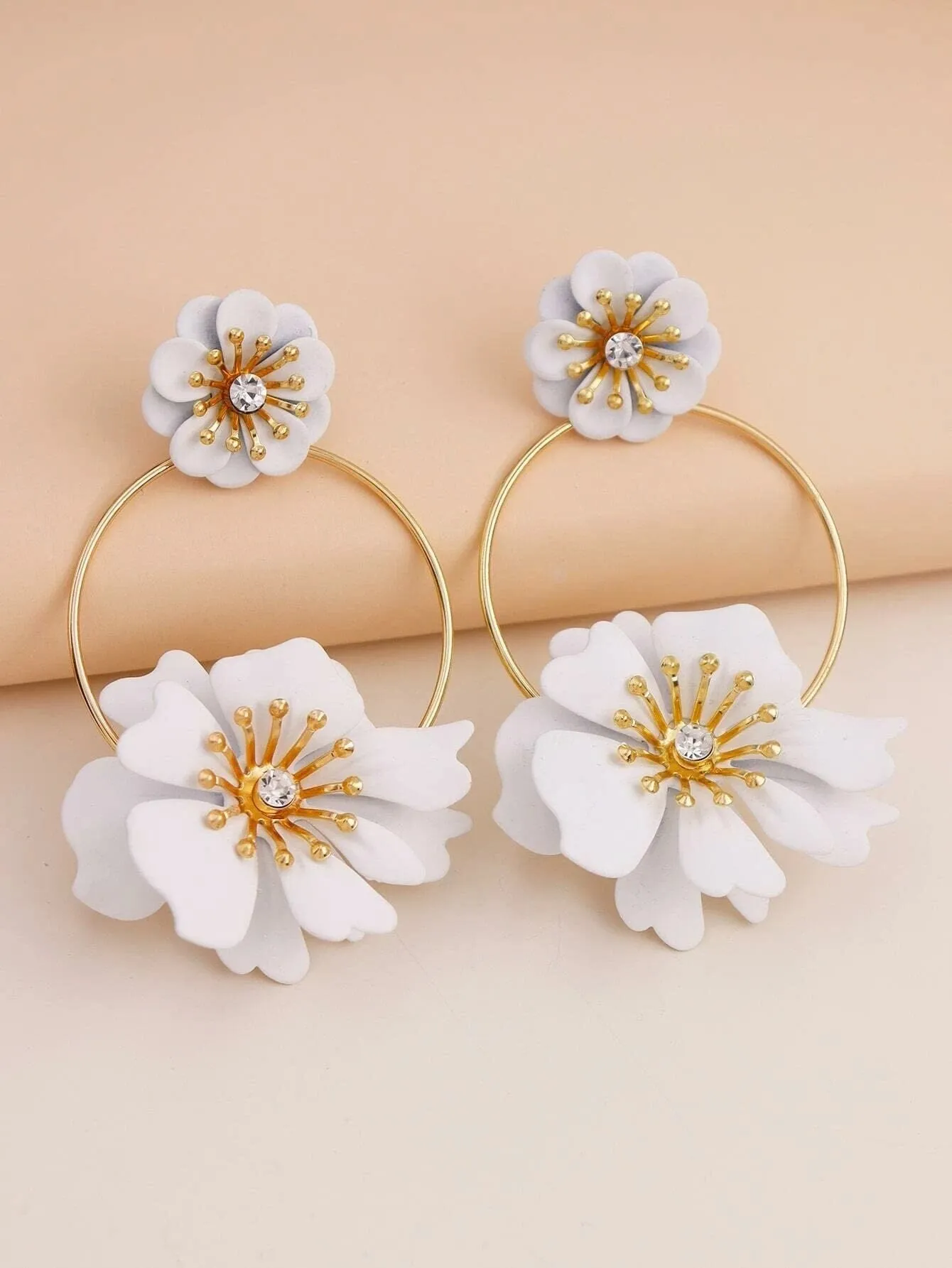Oversized Double Flower Earrings, Wedding Bridal Floral Studs, Bridesmaid Large Floral Hoop Earrings