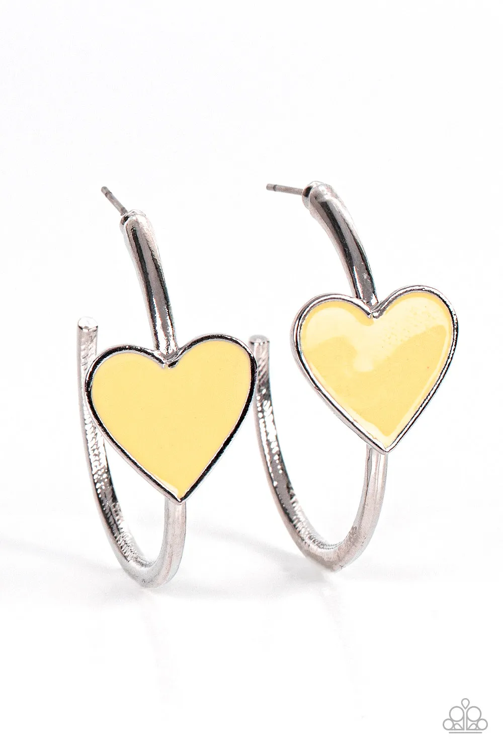 Paparazzi Kiss Up - Yellow Heart Hoop Earrings