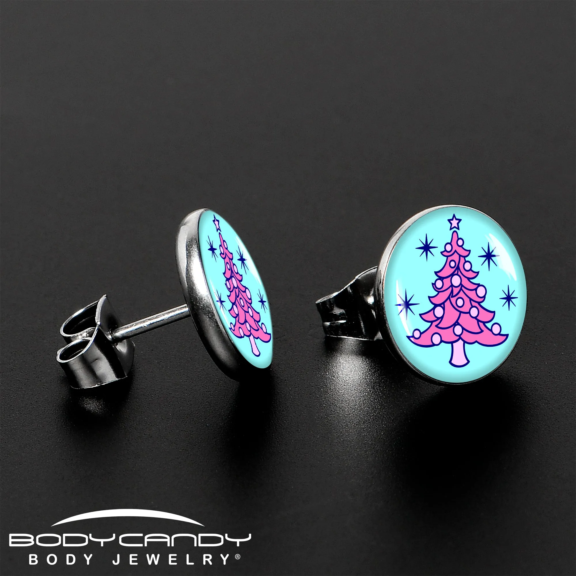 Pastel Christmas Tree Holiday Stud Earrings