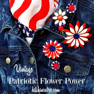 Patriotic Red White and Blue Vintage Flower Brooch Collection