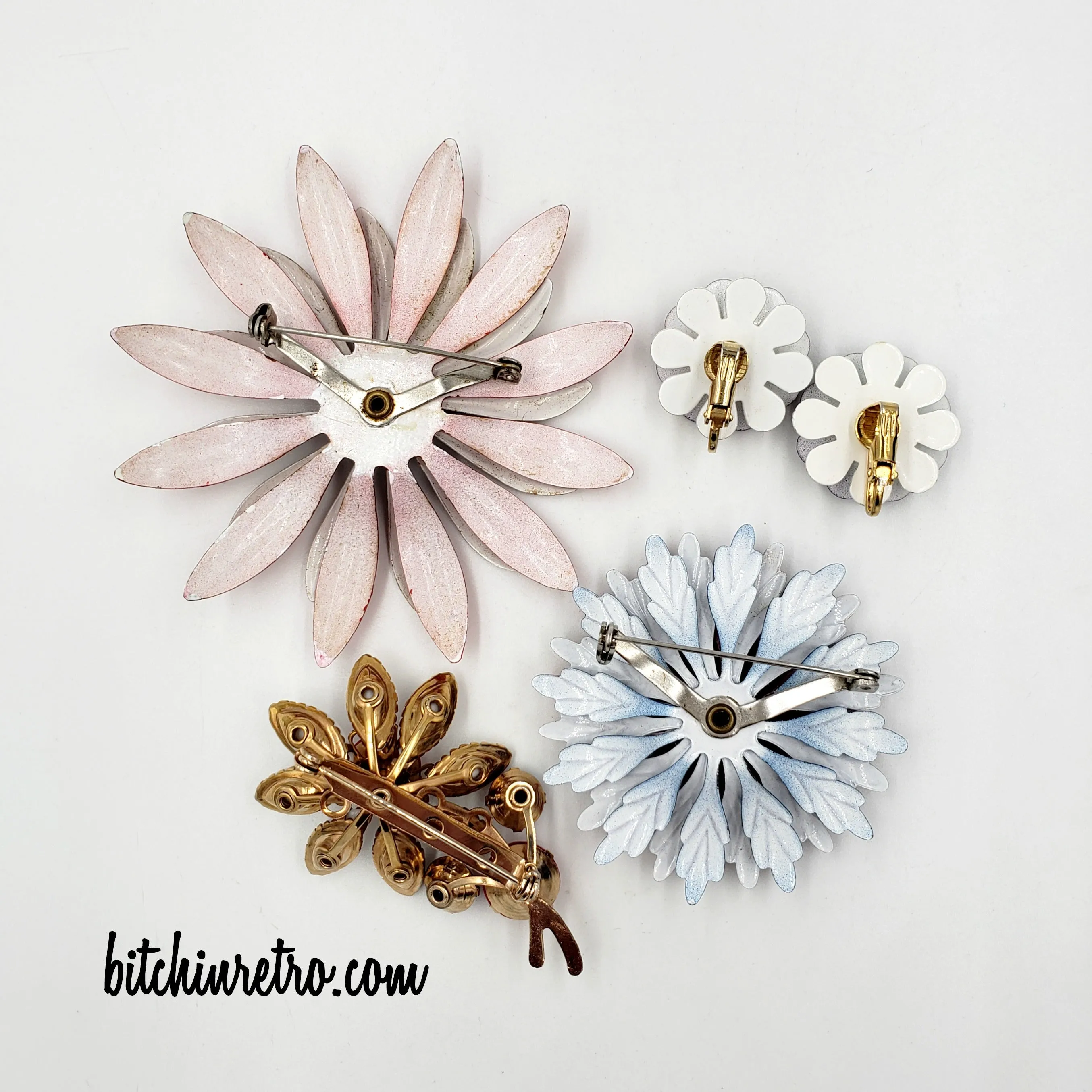 Patriotic Red White and Blue Vintage Flower Brooch Collection