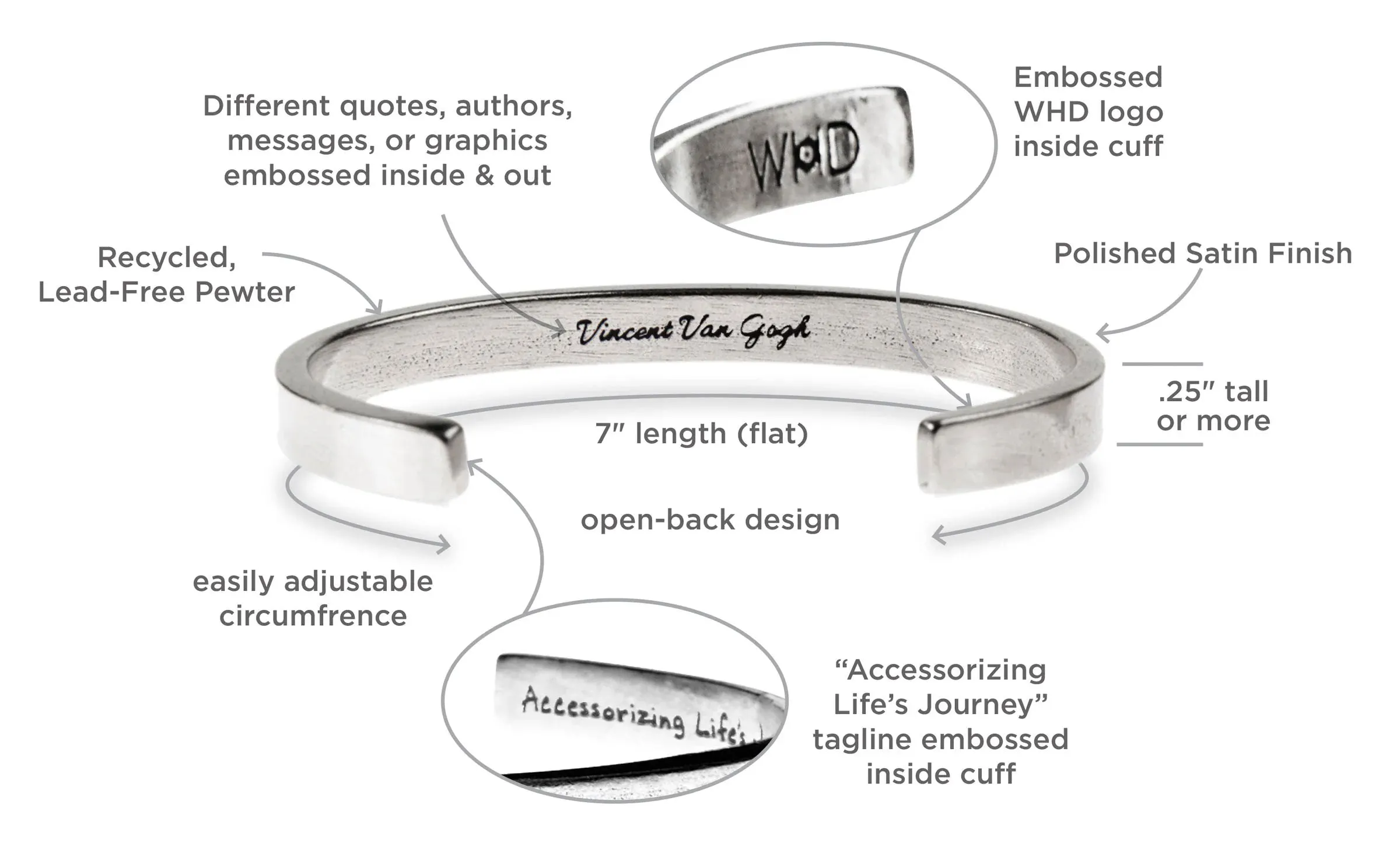 Peaceful Heart Quotable Cuff Bracelet