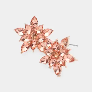 Peach Cluster Stone Flower Stud Pageant Earrings on Rose Gold  | Peach Interview Stud Earrings on Rose Gold|  637761